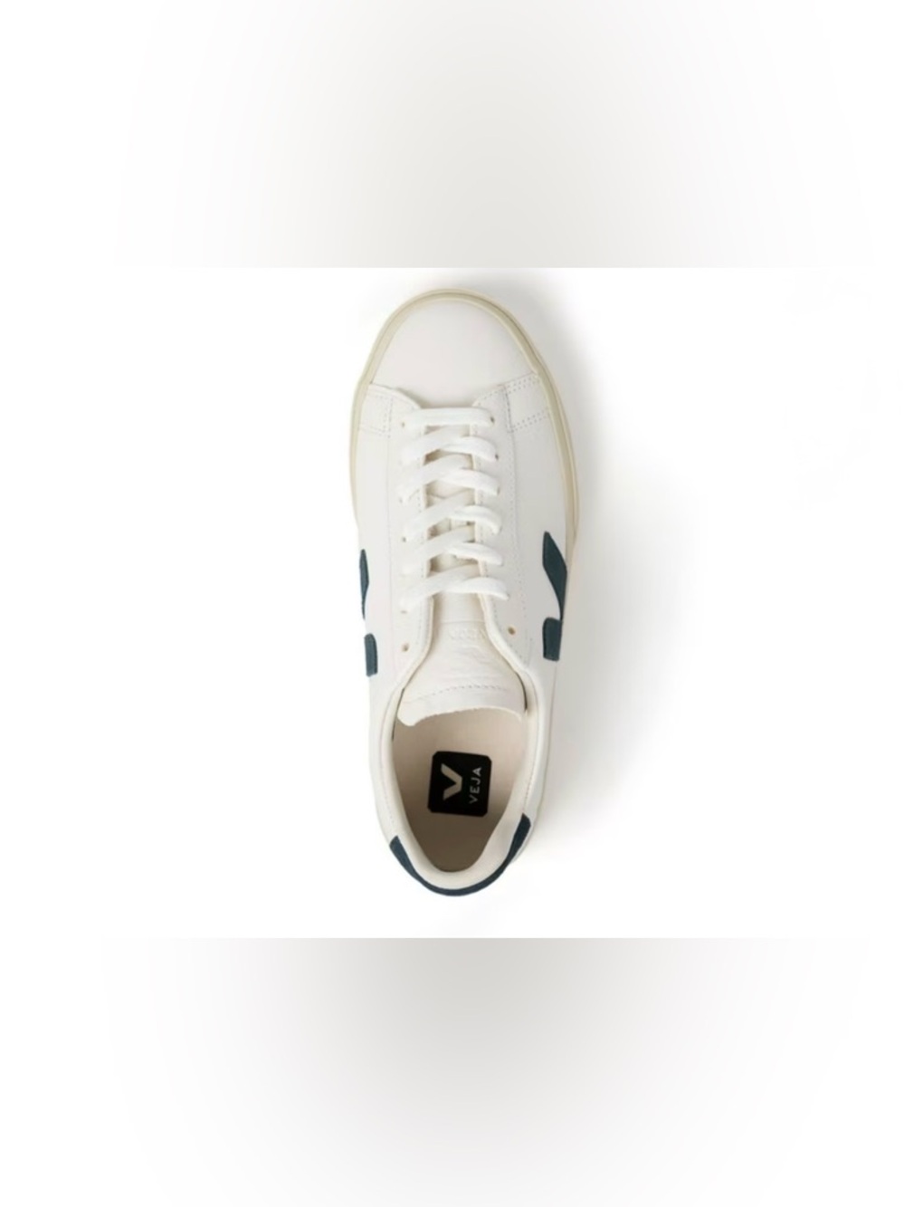 Veja Campo White Leather Low-Top Sneakers with Gray/Blue 'V' Accent Size:9 - Picture 4 of 11